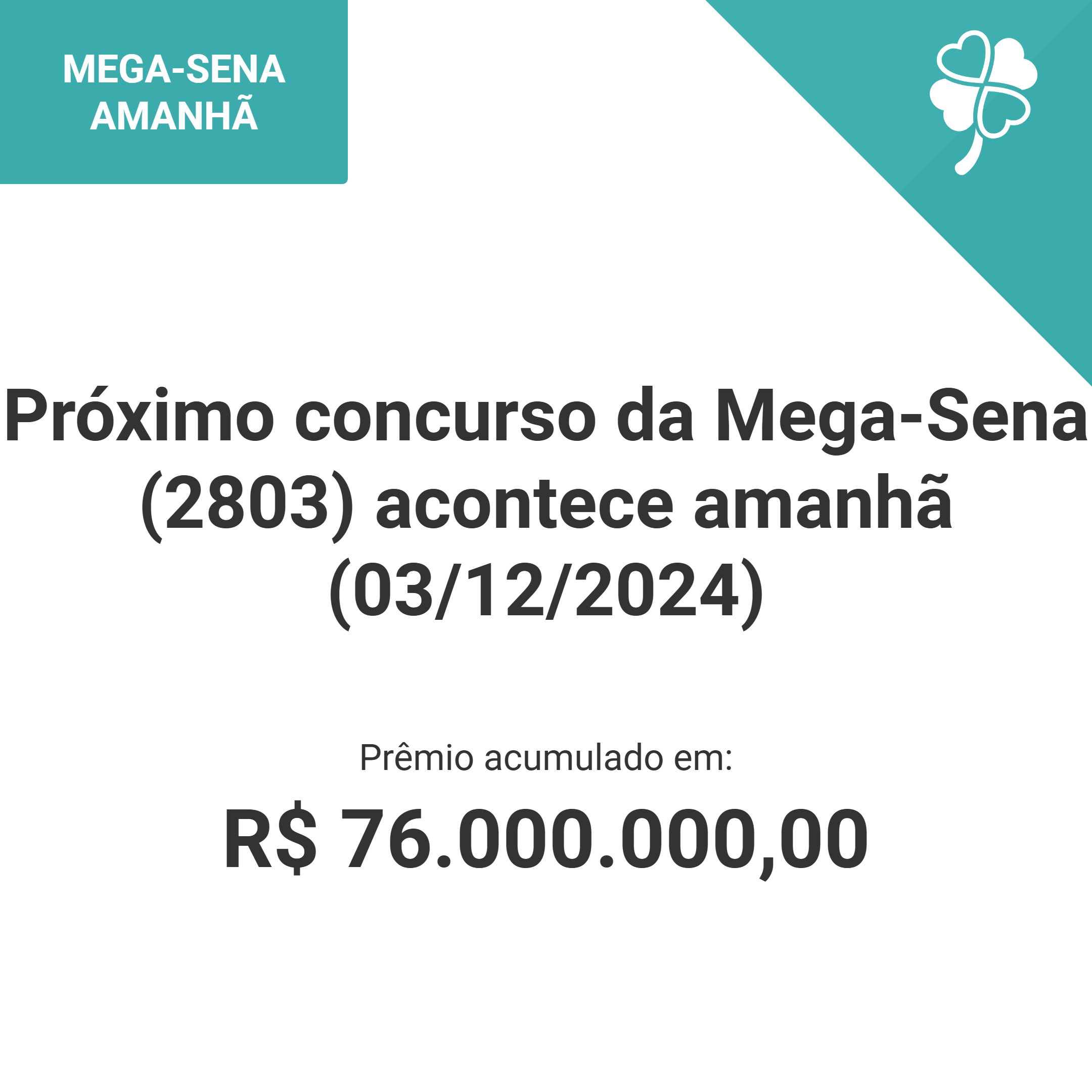 Próximo concurso da Mega-Sena (2803)  acontece amanhã (03/12/2024)