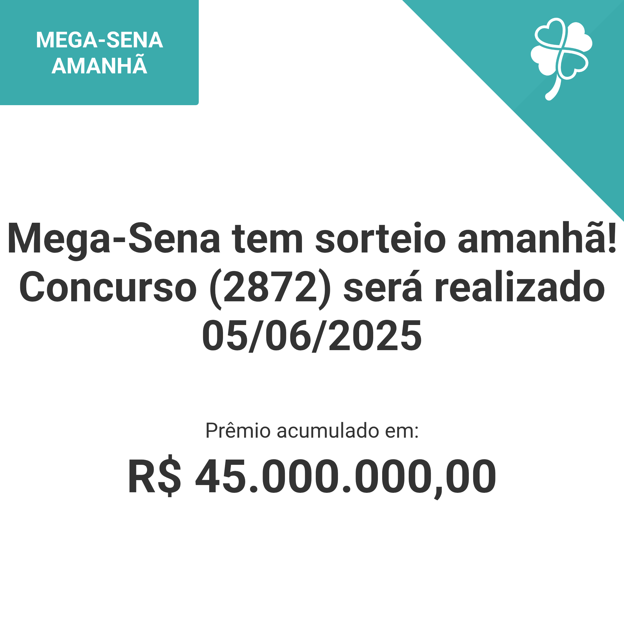 Mega-Sena tem sorteio amanhã! Concurso (2872) será realizado 05/06/2025